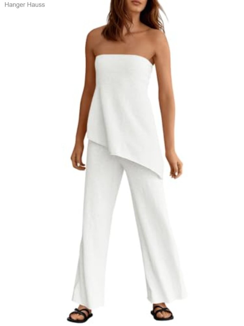 Asymmetrical Tube Top Wide Leg Knit Lounge Set 2 Piece Outfit